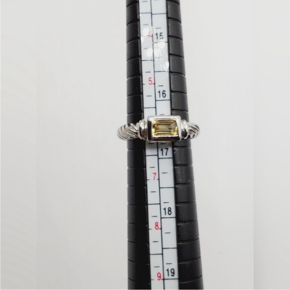 Genuine Horizontal Emerald Cut Citrine 925 Sterling Silver Rope Ring - Picture 6 of 6